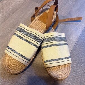 Tory Burch Striped Espadrille Sandals - Blue and Tan